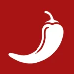 Hatch Chile Express white chile pepper icon on red background